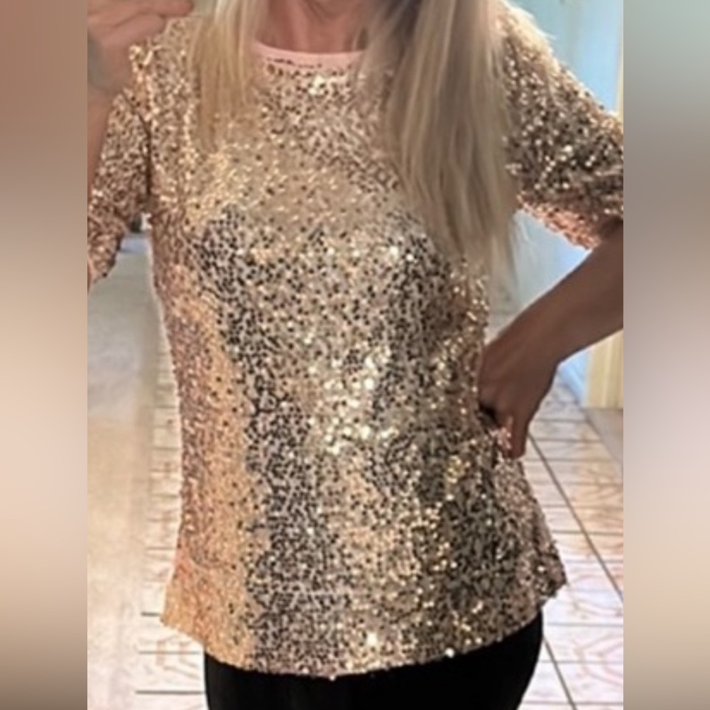 NWT Sequined Gold & Pink Lind Top - Picture 2 of 10
